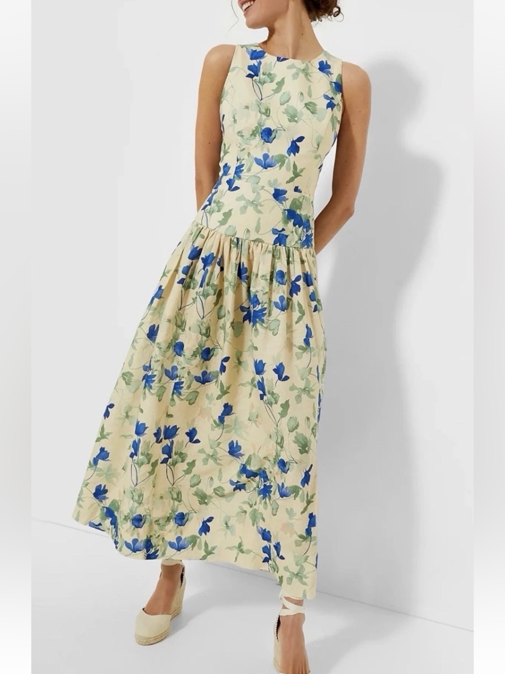 Tuckernuck Bellflower Blooms Ezra Dress XS Watercolor Floral Print Linen Cotton